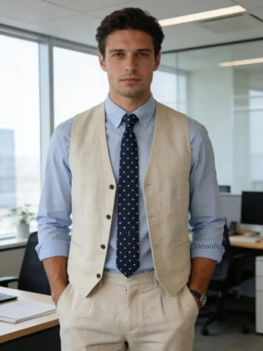 Men's 2-Piece Linen Suit Vest & Pants Lightweight Summer Wedding Groomsmen
